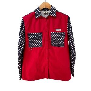 Vtg Jadelyn Brooke Women Patriot Print Long Sleeve Button Up Fishing Shirt Small